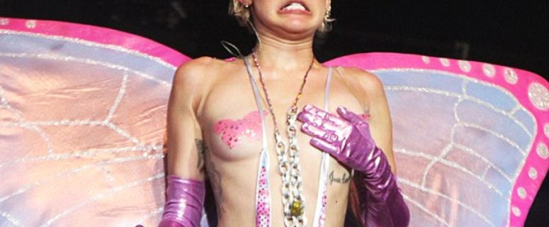 Shock! Miley Cyrus wears a strange shirt that only covers her nipples with a fluttering butterfly