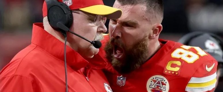 Travis Kelce shoves Andy Reid in anger & throws helmet as it’s feared he’s suffered injury